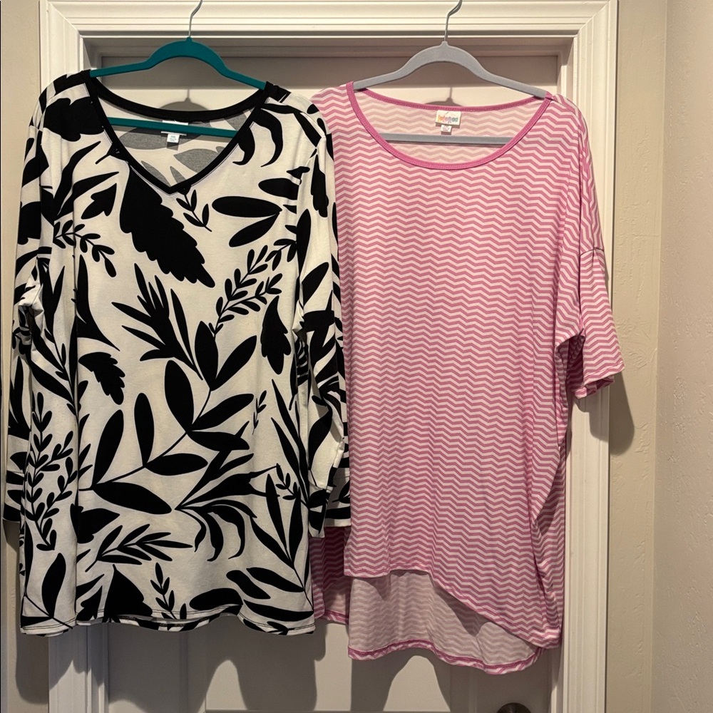 Two LulaRoe 2x shirts pink and black and white
